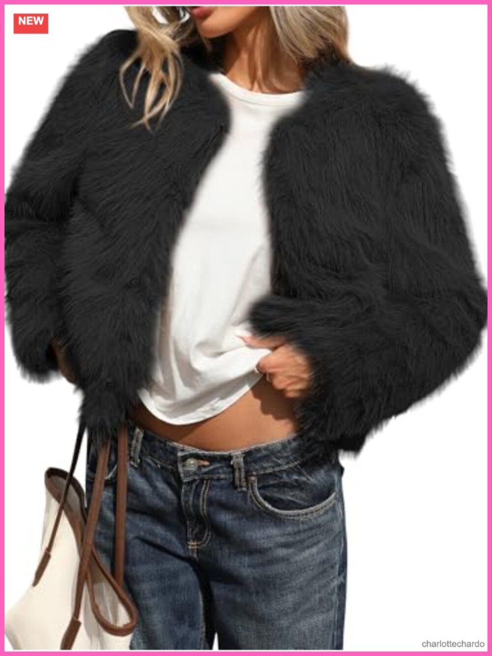 Fluffy Faux Fur Cropped Coat Hidden Hooks Pockets Aviator